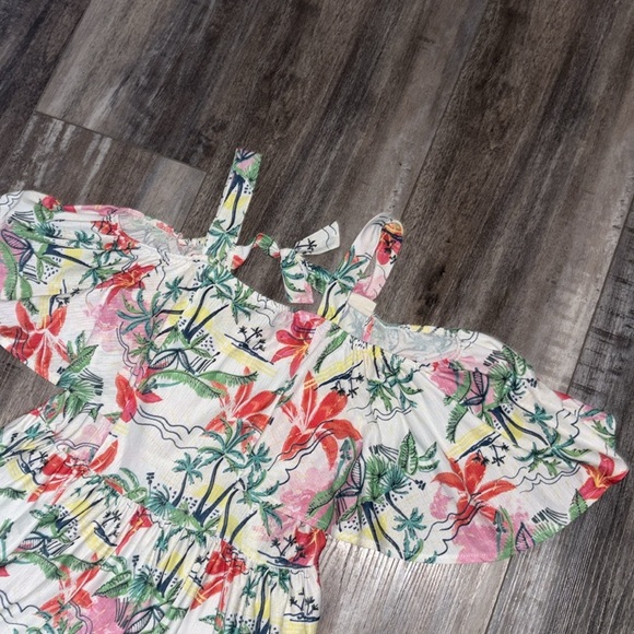 Zara Flutter Dress Girls Size 13-14 Years Ivory & Pink Floral Ruffle Tiered - Picture 2 of 6